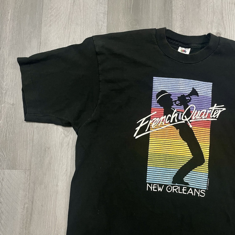 VTG 90s French Quarter New Orleans Louisiana Sz Large Trumpet Jazz‎ Music Tshirt